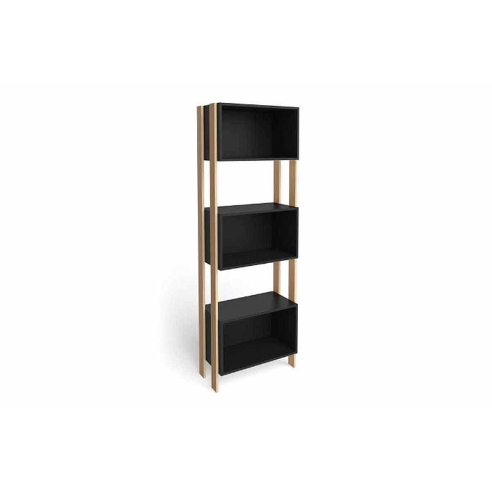 Estante De Livros Rt3093 C/ 3 Nichos Rustico/preto - Movelbento