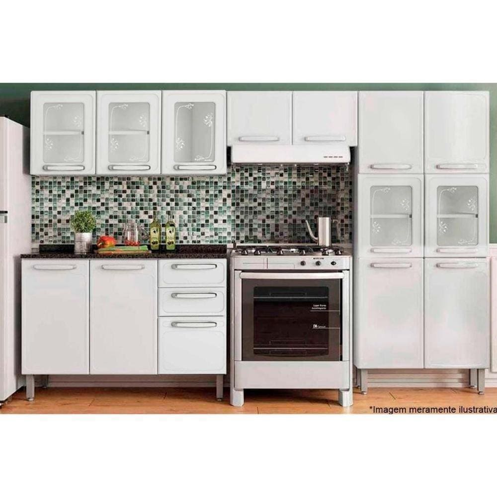 Cozinha Completa Evidence 4 Peças (2 Armários + 1 Balcão + 1 Paneleiro) C4P56 Branco - Bertolini