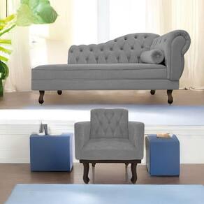 Kit Diva Recamier Diana 130Cm Lado Esquerdo E 01 Poltrona Classic Suede - Doce Sonho Móveis Cinza