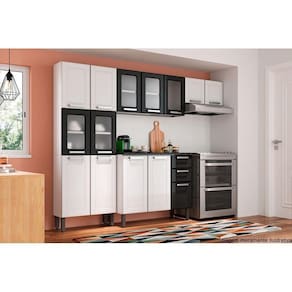 Cozinha Completa Múltipla 4pçs (2 Armários + 1 Balcão + 1 Paneleiro) C4P83 Branco/Preto - Bertolini