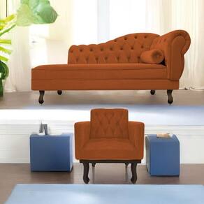 Kit Diva Recamier Diana 130cm Lado Esquerdo e 01 Poltrona Classic Suede Terracota