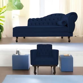 Kit Diva Recamier Diana 130cm Lado Esquerdo e 01 Poltrona Classic Suede Azul Marinho
