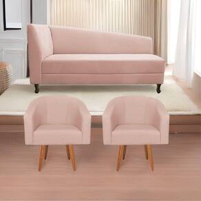 Kit Diva Recamier Heitor 185Cm Lado Direito E 02 Poltronas Luiza Suede - Doce Sonho Móveis Rosê