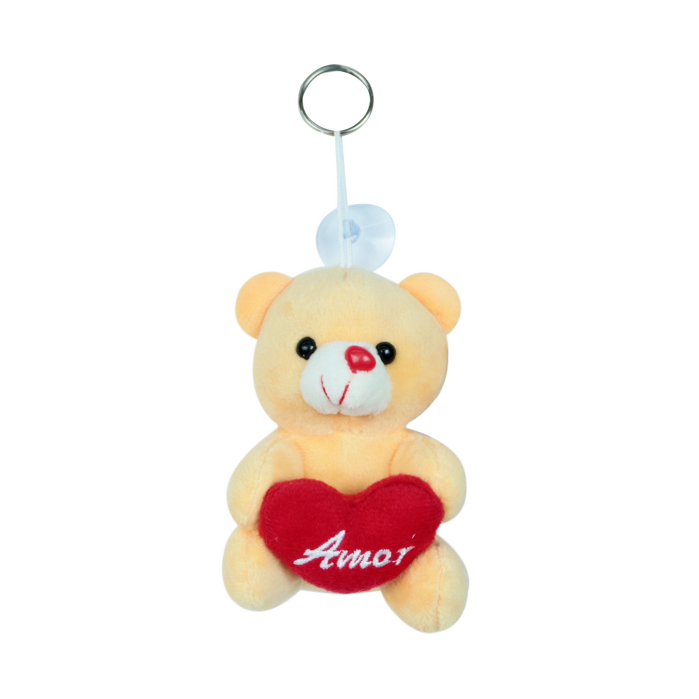 Mini Ursinho De Pelúcia Chaveiro Ventosa Com Coração 10cm