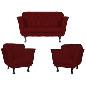 Kit Namoradeira + 2 Poltronas Decorativa Dália Suede Marsala Pés Madeira Mz Decor