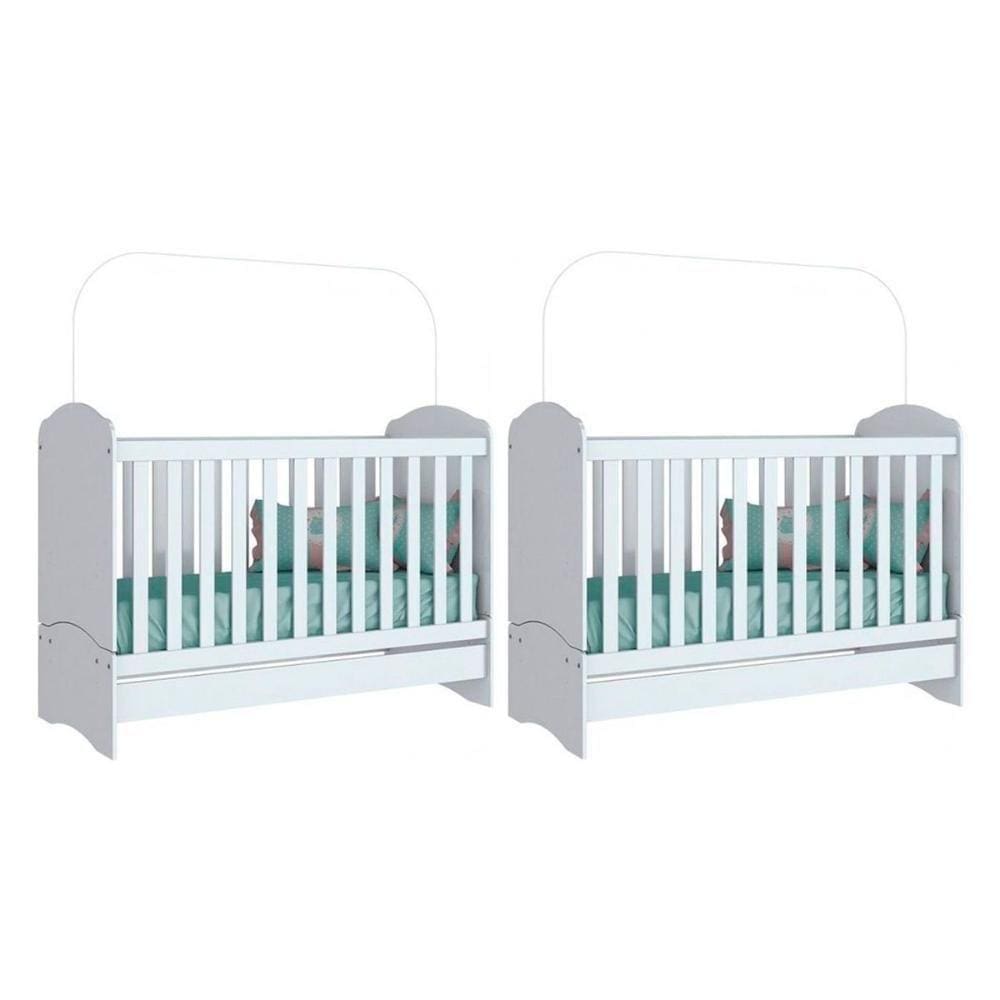 Berço Infantil Bala De Menta 3 Em 1 (2 Un) Branco - Henn