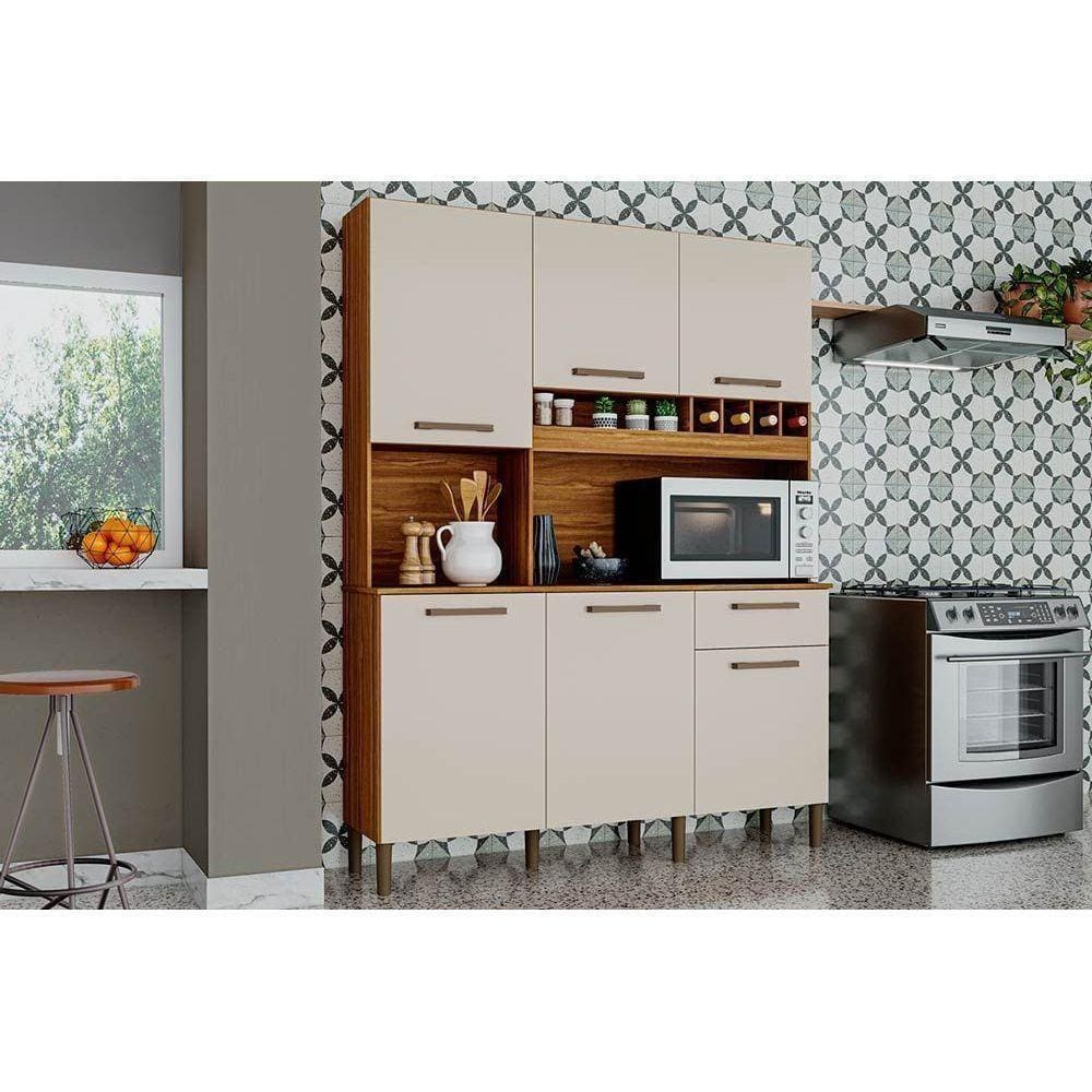 Cozinha Completa Pinot 6 Portas E 1 Gaveta 73cm Amendoa/off White - Ronipa