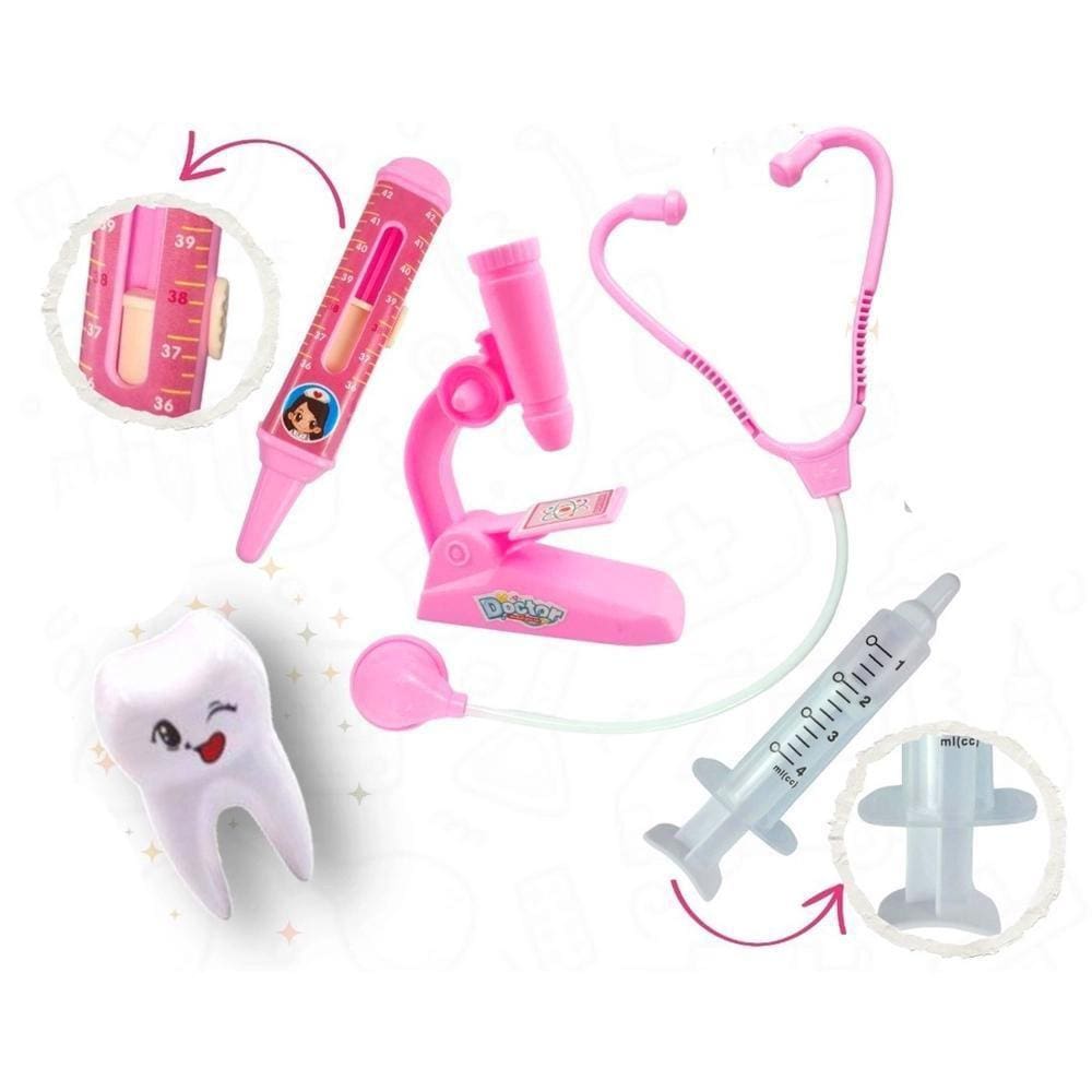 Kit Dentista Brinquedo Meninas Rosa - 6 Peças