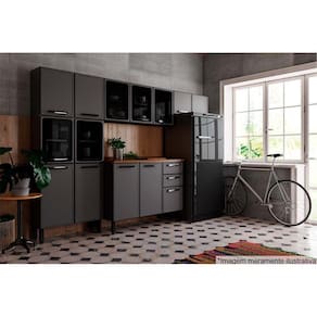 Cozinha Modulada Completa Estilo 4pçs (2 Armários + 1 Balcão + 1 Paneleiro) C4P95 Cinza/Grafite -