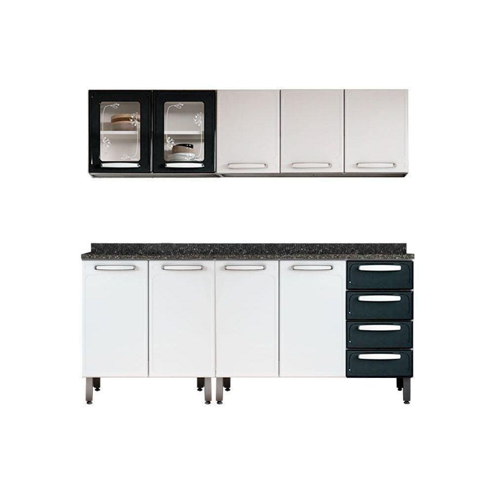 Cozinha Modulada Bertolini Evidence 4 Peças (2 Armários + 2 Balcões) C4P41 Branco/Preto