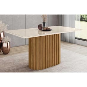 Mesa De Sala Jantar Solana Sc67 + Tampo Madeirado Vidro Reto 160x90cm Nature-off White