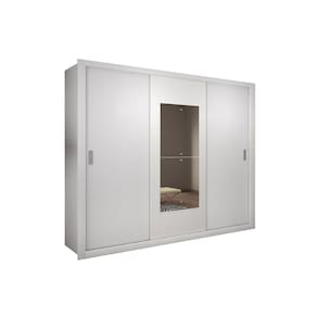 Guarda Roupas 3 Portas De Correr E 4 Gavetas C- Espelho Veneza Premium Branco - Rufato