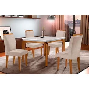 Kit Mesa Londrina Tampo Vidro 120cm + 4 Cadeiras Imbuia Linho Esmeralda