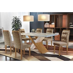 Kit Mesa C- Tampo Vidro Canto 180cm + 6 Cadeiras Imbuia Chocolate