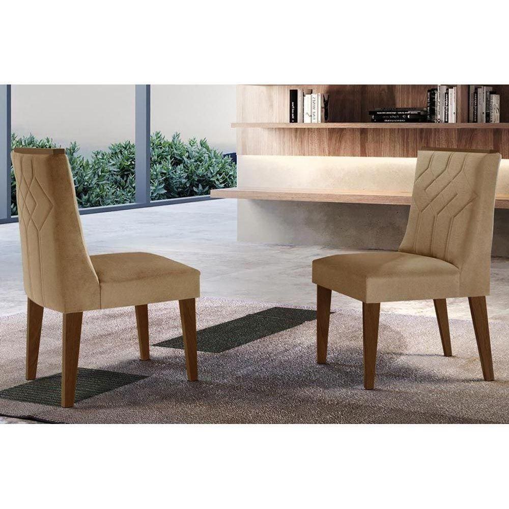 Kit 2 Cadeiras Nevada Madeira Capuccino Linho Turim