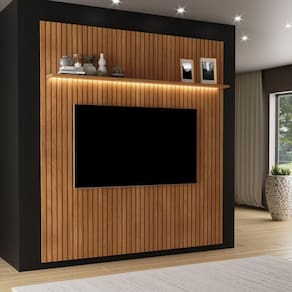 Painel Ripado para TV até 84 Polegadas 231cm com Led Evolution Carvalho Oro