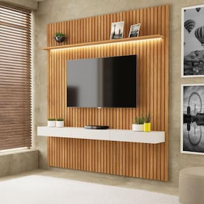 Painel Home  para TV até 75 Polegadas 184,5cm com Led  Evolution Carvalho Oro / Off-White