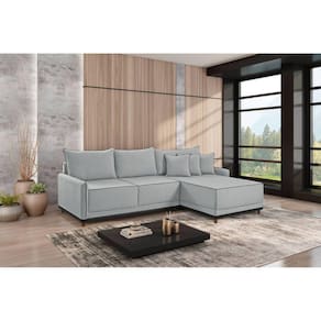 Sofá Linho 3 Lugares 264cm com Chaise Lado Direito Barra Gelo