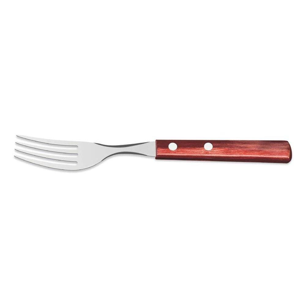 Kit 6 Garfo De Mesa Polywood Vermelho Lamina De Aco Inox E Cabo De Madeira Tramontina