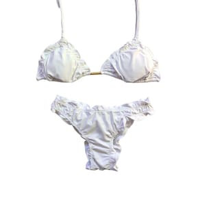 Biquíni Cortininha Branco Liso Com calcinha Empina Bumbum