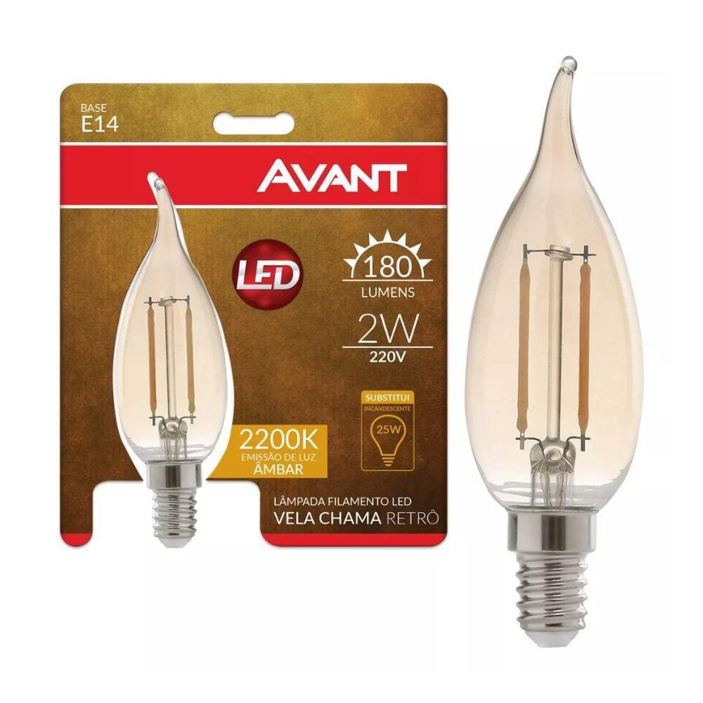 Lâmpada Led Avant Retro Vela Chama 2W 2200k E-14 220v