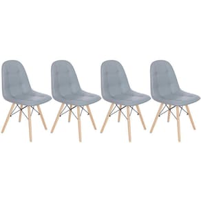 Kit 4 Cadeiras Estofadas Charles Eames Eiffel Botonê Com Pés De Madeira Clara Cinza Médio