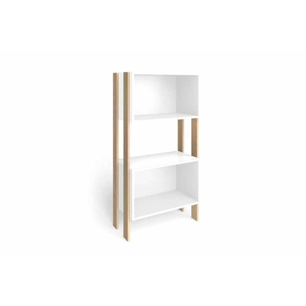 Estante De Livros Rt3092 C/ 2 Nichos Rustico/branco - Movelbento