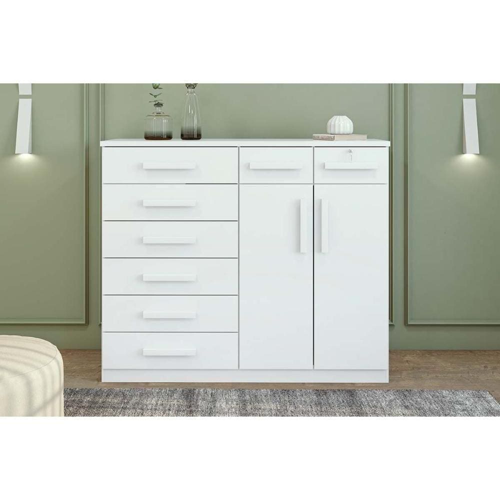 Cômoda De Quarto Toronto New C/ 2 Portas E 8 Gavetas Branco - Lopas