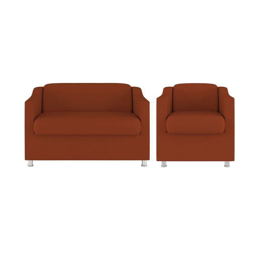 Kit Poltrona Tilla Recepção + Namoradeira Sala, Quarto Suede terracota