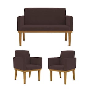 Kit Sofá Com Base Reforçada + 2 Poltronas Sala De Estar Cor:marrom