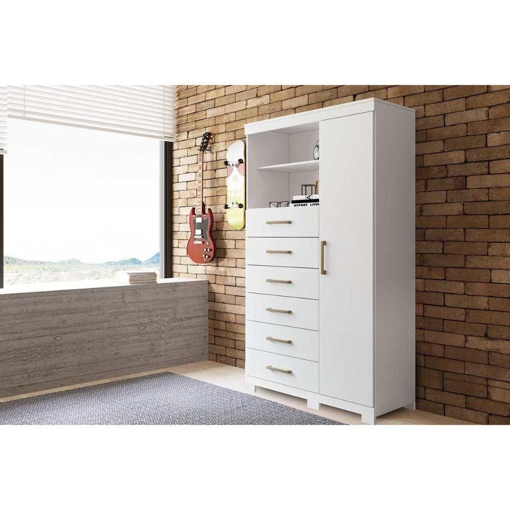 Cômoda Casal Marabá 1.6 1 Porta E 6 Gavetas C/ Pés Branco - Santos Andirá