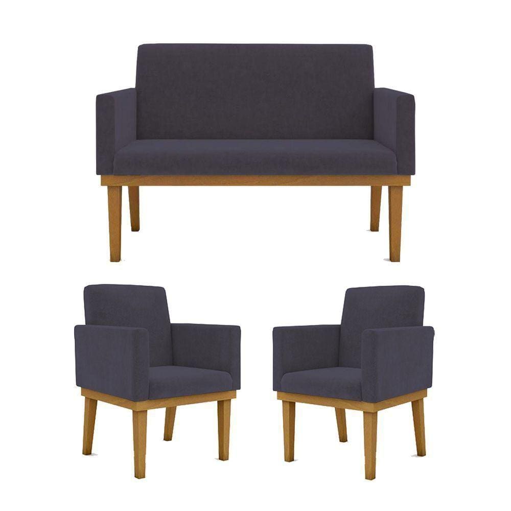 Kit Sofá Com Base Reforçada + 2 Poltronas Sala De Estar Cor:cinza