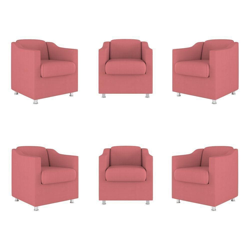 Kit 6 Cadeiras Poltronas Decorativas Espera Clinica Dentista Cor:rosa