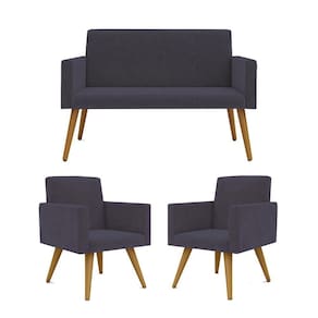 Kit Sofá Namoradeira + 2 Poltronas Sala Estar Balaqui Decor Cor:cinza