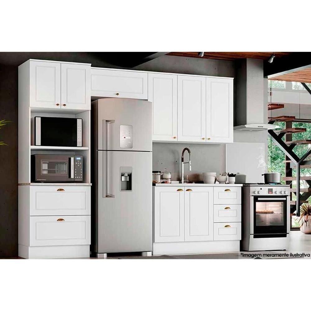 Cozinha Modulada Completa Americana 4pçs (2 Armários + 1 Balcão + 1 Paneleiro) C4P11 Branco - Henn