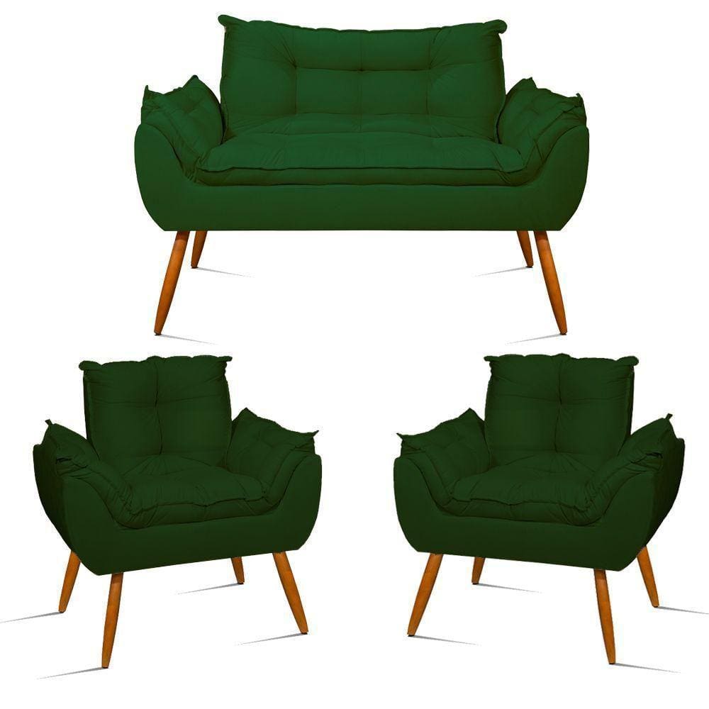 Kit Sofá Namoradeira Opala + 2 Poltronas Opala Balaqui Decor Cor:verde