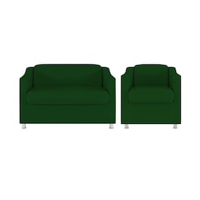 Kit Sofá Namoradeira + Poltrona Tilla Recepção Sala Tecido verde
