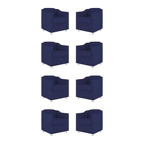 Kit 08 Cadeiras Poltronas Decorativas Sala De Espera Clinica Tecido Cor:azul Marinho