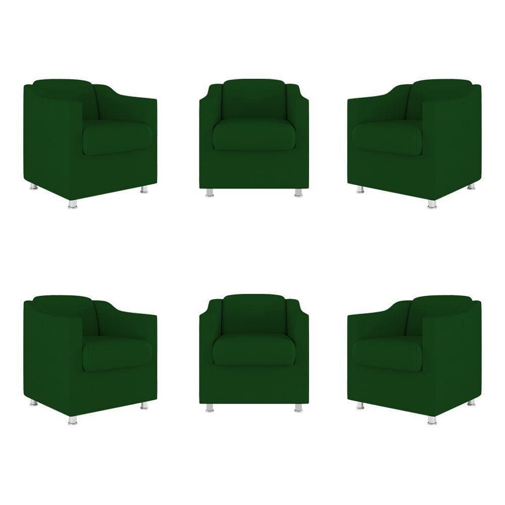 Kit 6 Poltronas Decorativas Reforçada Consultório Sala Suede Cor:verde