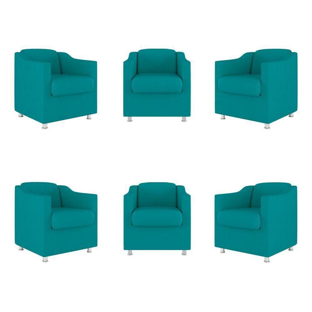Kit 6 Poltronas Decorativas Reforçada Consultório Sala Suede Cor:azul Turquesa
