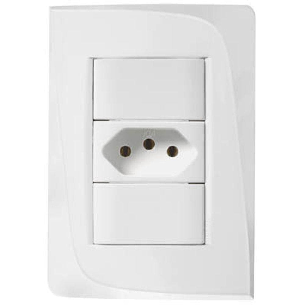 Tomada Pezzi Simples 2P+T com Placa - Termoplástico Branco