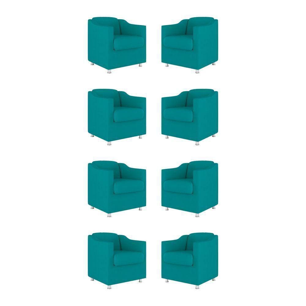 Kit 8 Poltronas Tilla Decorativas Consultório Sala Tecido Cor:azul Turquesa