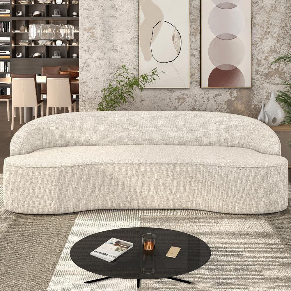 Sofá Decorativo 3 Lugares 210Cm Joel Curvo Com Encosto Linho Bege G15 - Gran Belo