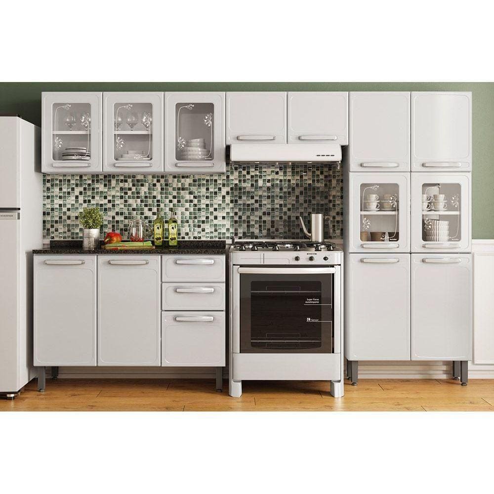 Cozinha Completa Evidence 4 Peças (2 Armários + 1 Balcão + 1 Paneleiro) C4P55 Branco - Bertolini