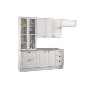 Cozinha Completa Americana 5pçs (2 Armários 1 Balcão 1 Paneleiro 1 Complemento) C5P14 Branco - Henn