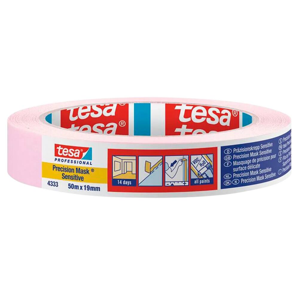 Fita Crepe Fina Profissional P/ Pintura 50m X 19mm Rosa Tesa