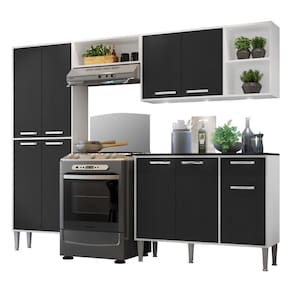 Cozinha Compacta Multimóveis Xangai Fg3415 Com 3 Leds Armário E Balcão Branca/preta