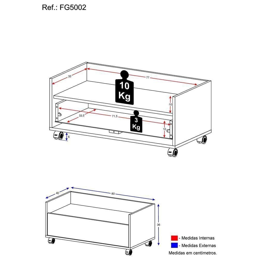 Gabinete De Banheiro Com Rodízios 80 Cm Fg5002 Branco