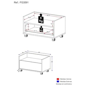 Gabinete De Banheiro Com Rodízios 60 Cm Fg3591 Preto
