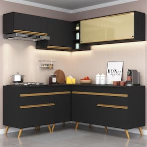 Cozinha Completa De Canto Veneza Gb Mp2062 Com Armário E Balcão Preta